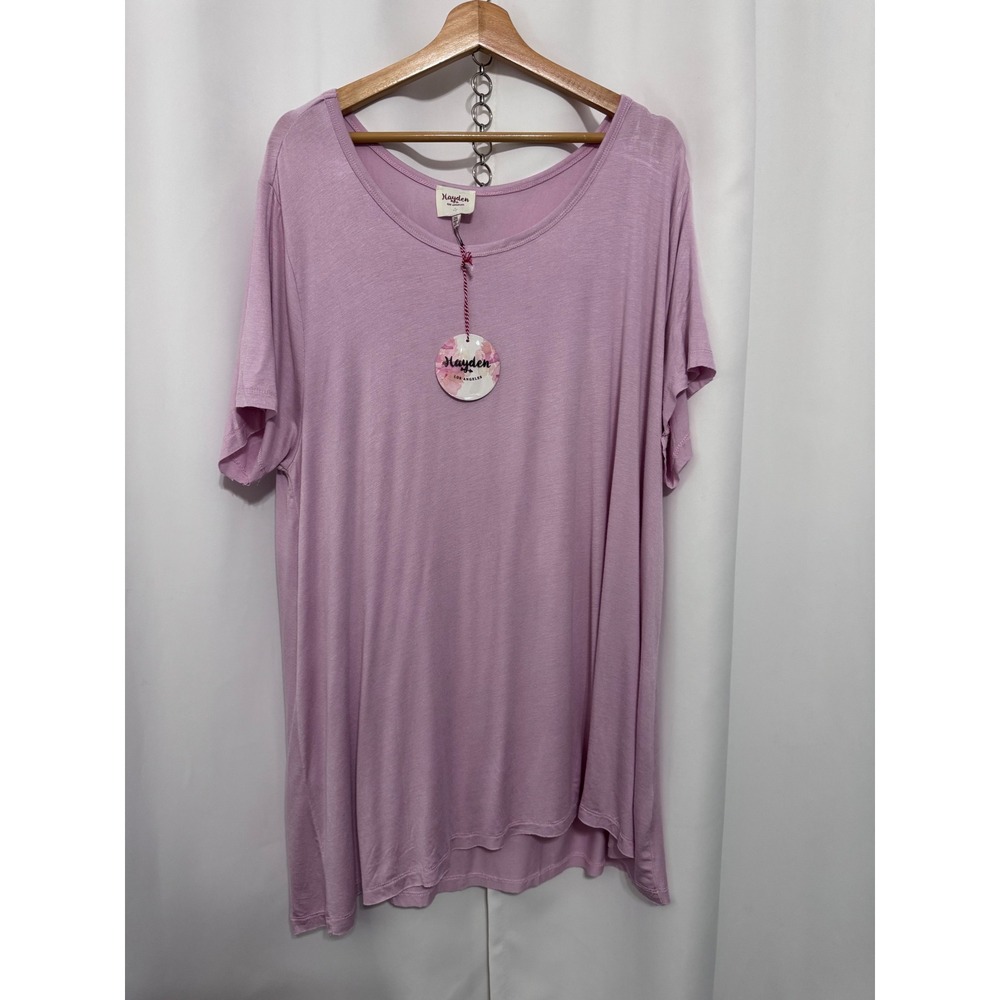 Hayden Los Angeles Lavender Purple Fringe Back Short Sleeve Top New